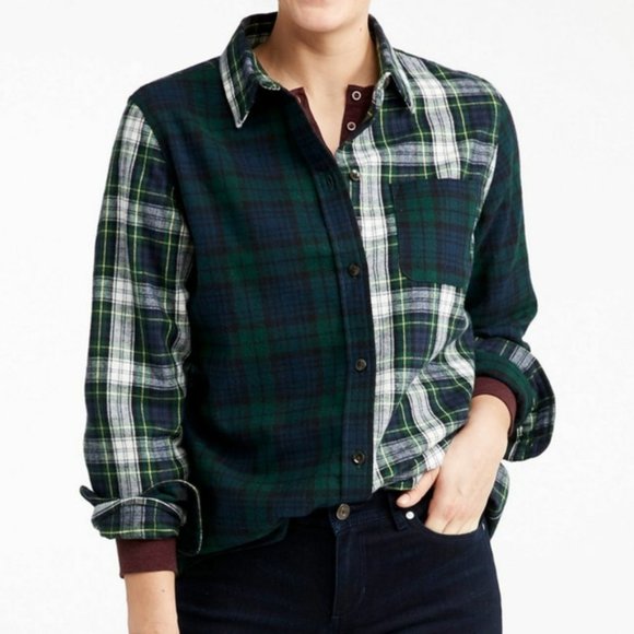 LL Bean Relaxed Fit Scotch Plaid Flannel Button Down Shirt XL - Picture 1 of 12